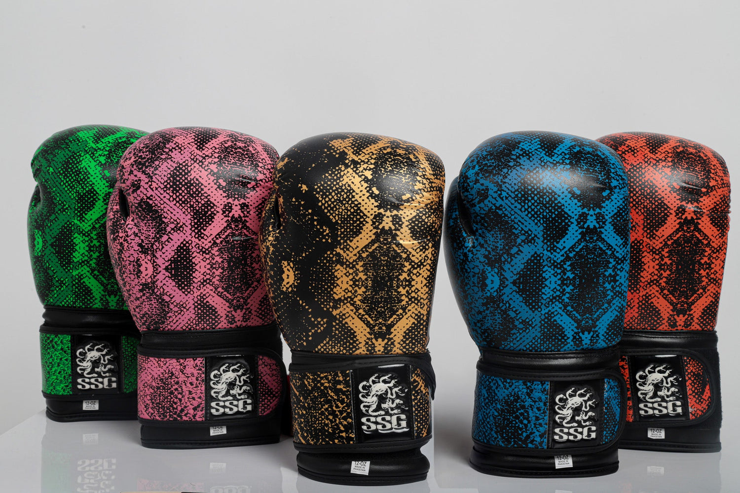 Picture of all 5 Boxing gloves Stone Strike Gear has to offer for a great price that feel good.