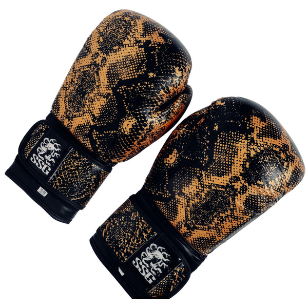 StoneStrikeGear Gold Snake Skin 16oz & 12oz Boxing Gloves - Midnight Strike