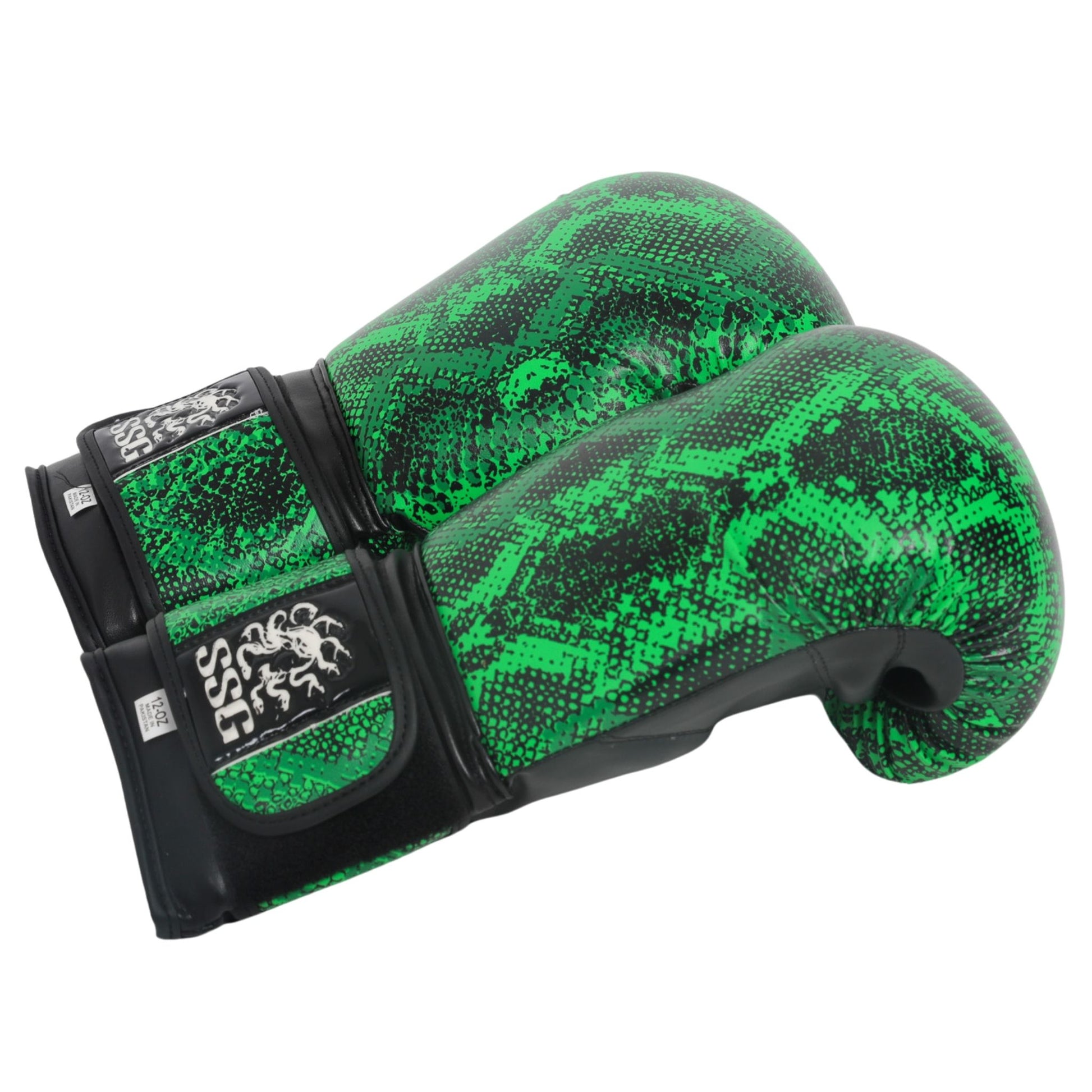 Viper Venom boxing gloves – sleek black and green training gloves with wrist support for sparring and bag work