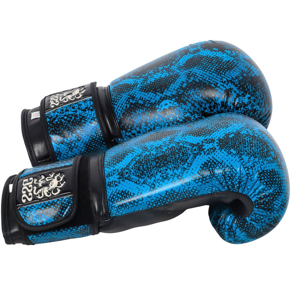 StoneStrikeGear Blue Snake Skin 16oz & 12oz Boxing Gloves - Medusa's Blue Gaze